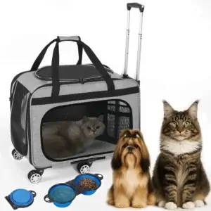 Petskd Large Rolling 2 Compartments Pet Carrier for 2 Cats or a Medium Dog